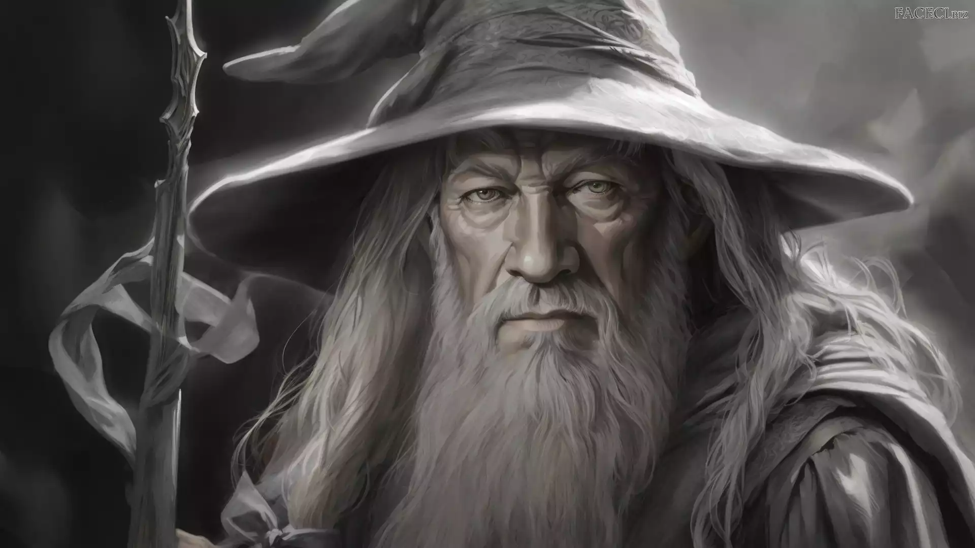 Broda, Kij, Twarz, Postać, Mężczyzna, Gandalf, Zarost, Starszy, Siwy, Kapelusz