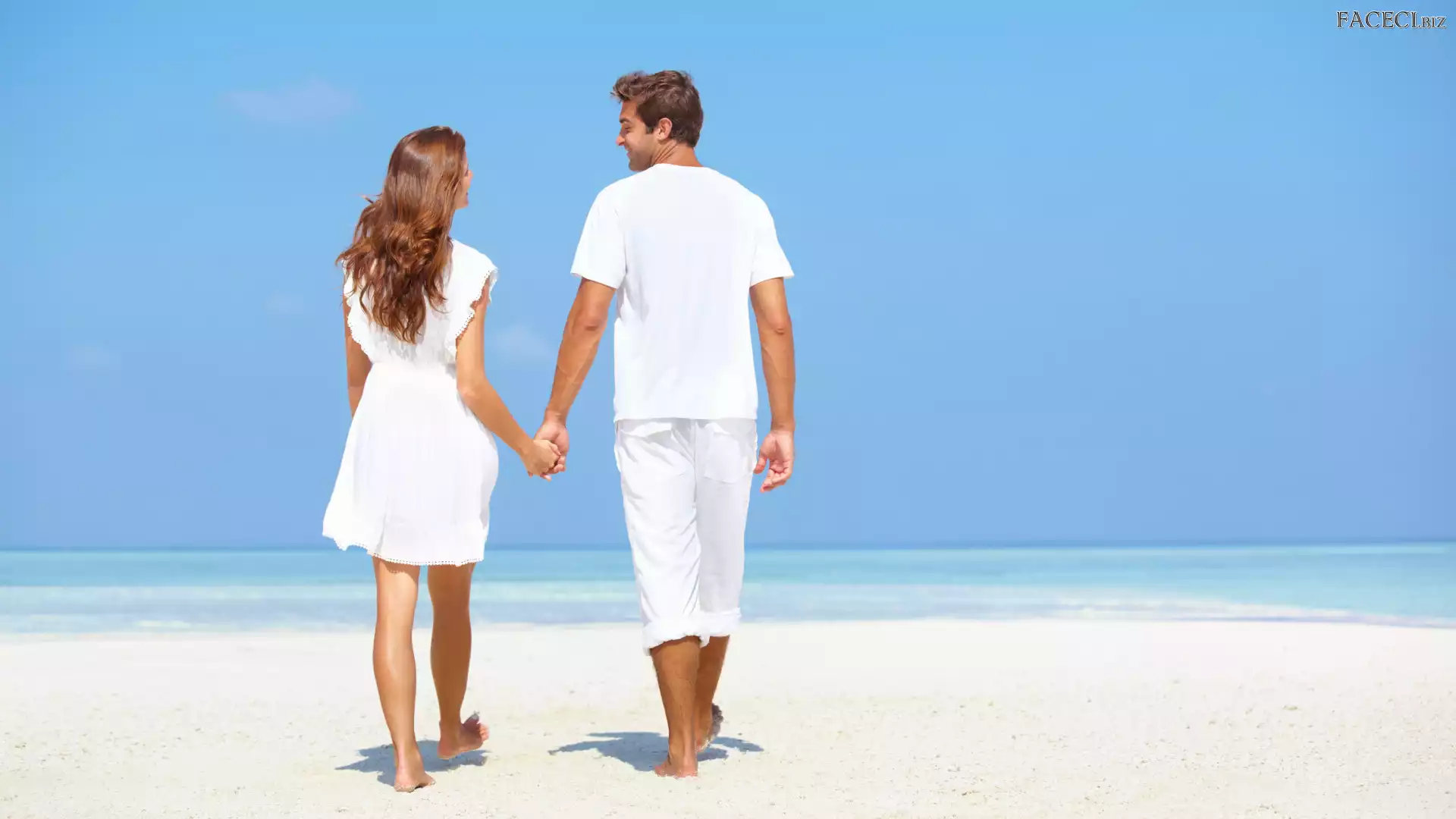 Spacer, Plaża, Kobieta, Para, Mężczyzna